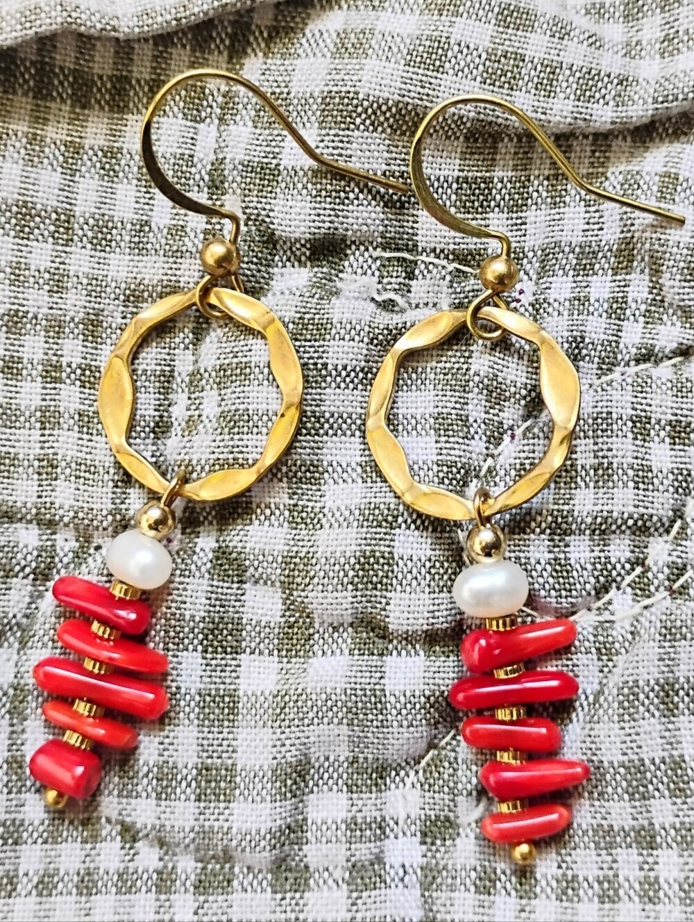 'Oceania' Red Coral and Pearl Handmade Earrings